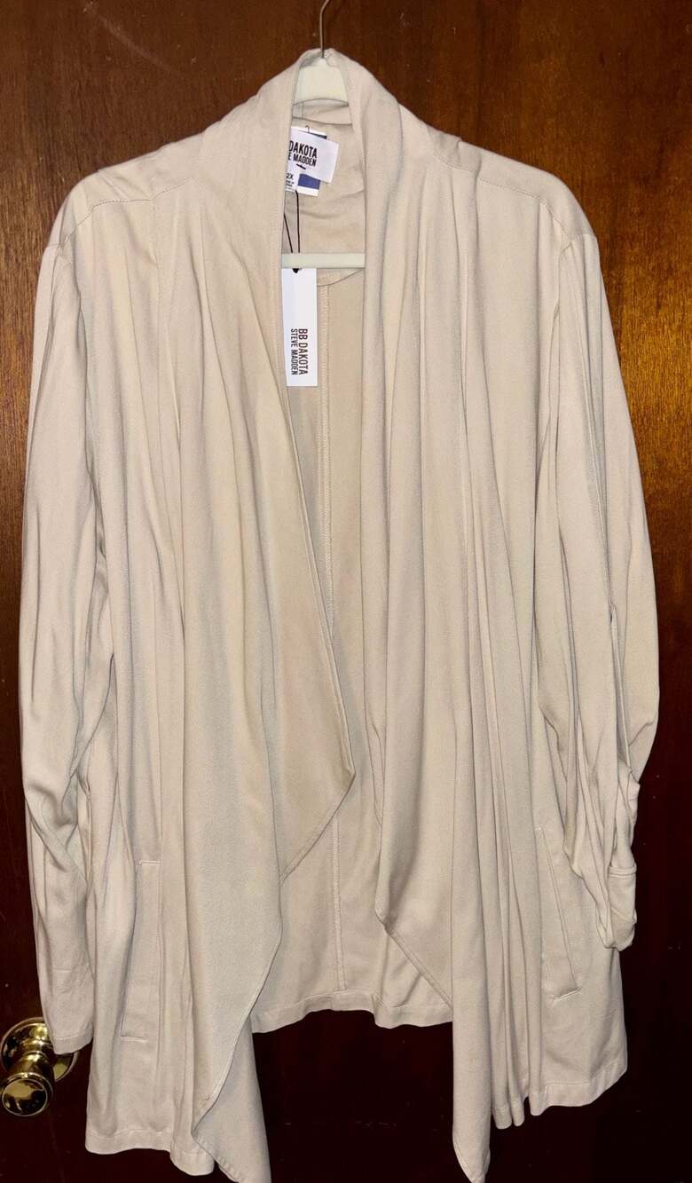 BB Dakota by Steve Madden Beige Drape Front Roll-Tab Sleeve Jacket 2X
